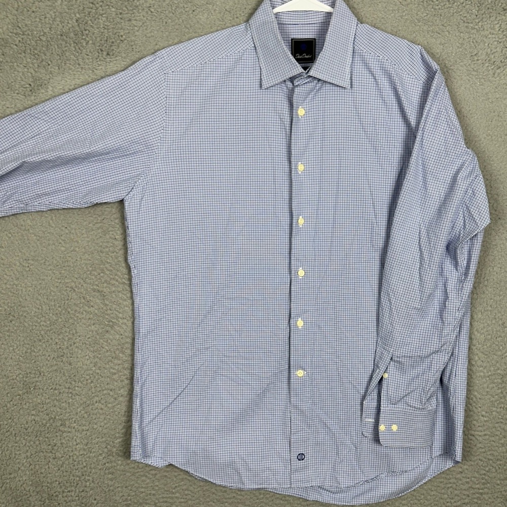 David Donahue Dress Shirt Mens 17.5 34-35 Trim Fit Blue Micro Check Button Down